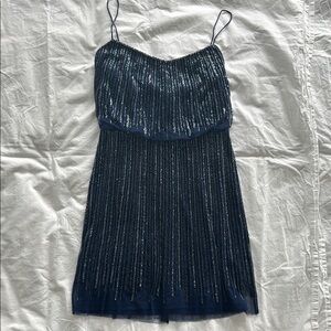 Aidan Mattox Navy Blue Beaded Cocktail Dress
